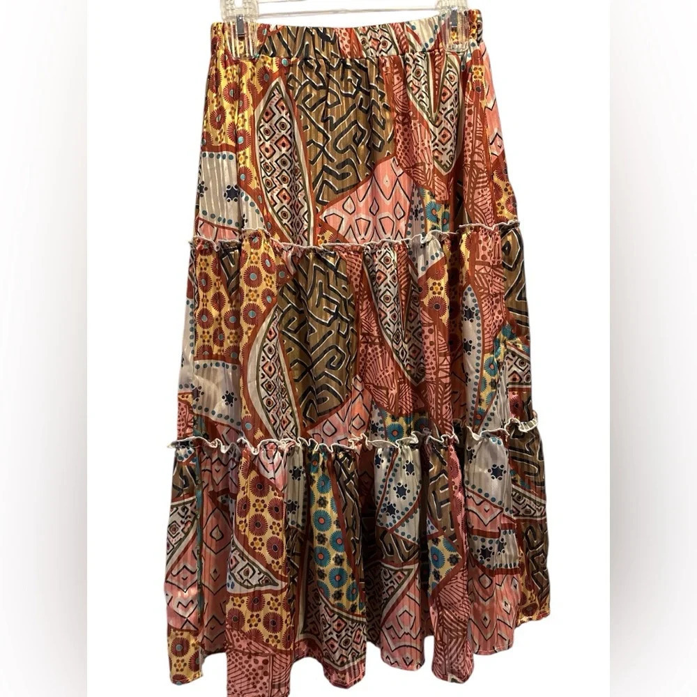 Cq by Cq tiered maxi skirt boho patterned NWOT